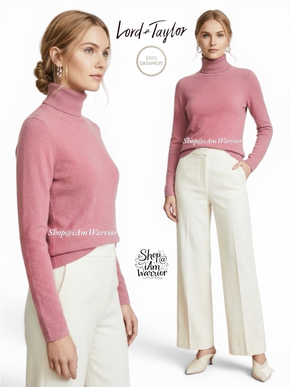 Lord & Taylor pink cashmere turtleneck with ribbed neck *shop@iamwarrior